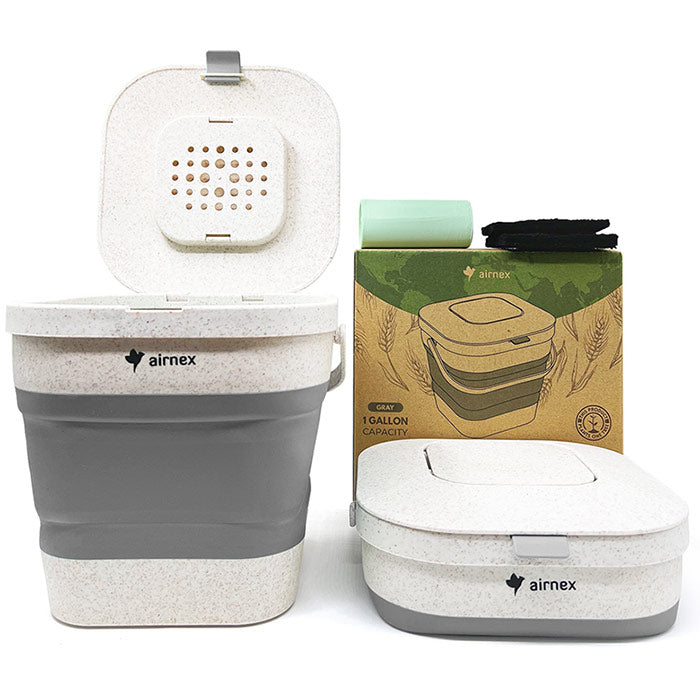 1 Gallon Collapsible Compost Bin Gray Color with 20 Compost Trash Bags + 2 Charcoal Filters, 1 Set, Airnex