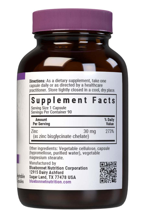 Albion Chelated Zinc 30 mg, 90 Vcaps, Bluebonnet Nutrition