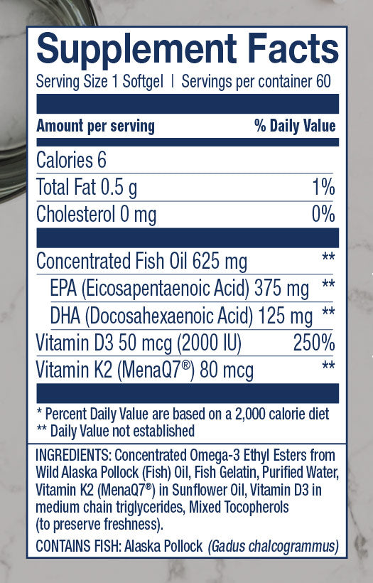 Nutriment Plus - Omega-3 with K2 & D3, 60 Softgels, Wiley's Finest
