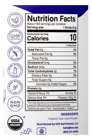 Organic Acai Juice Powder, 12.7 oz (120 Servings), KOS