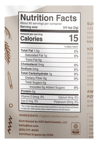Organic Coconut Milk Powder, 6.3 oz (90 Servings), KOS
