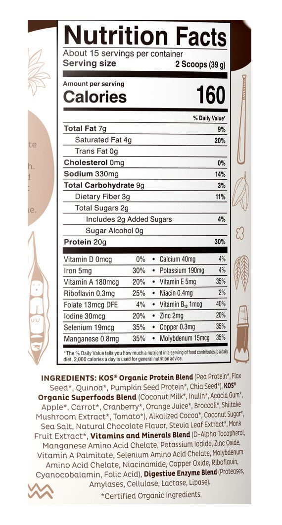 Organic Superfood Plant Protein Powder - Chocolate, 20.6 oz (15 Servings), KOS