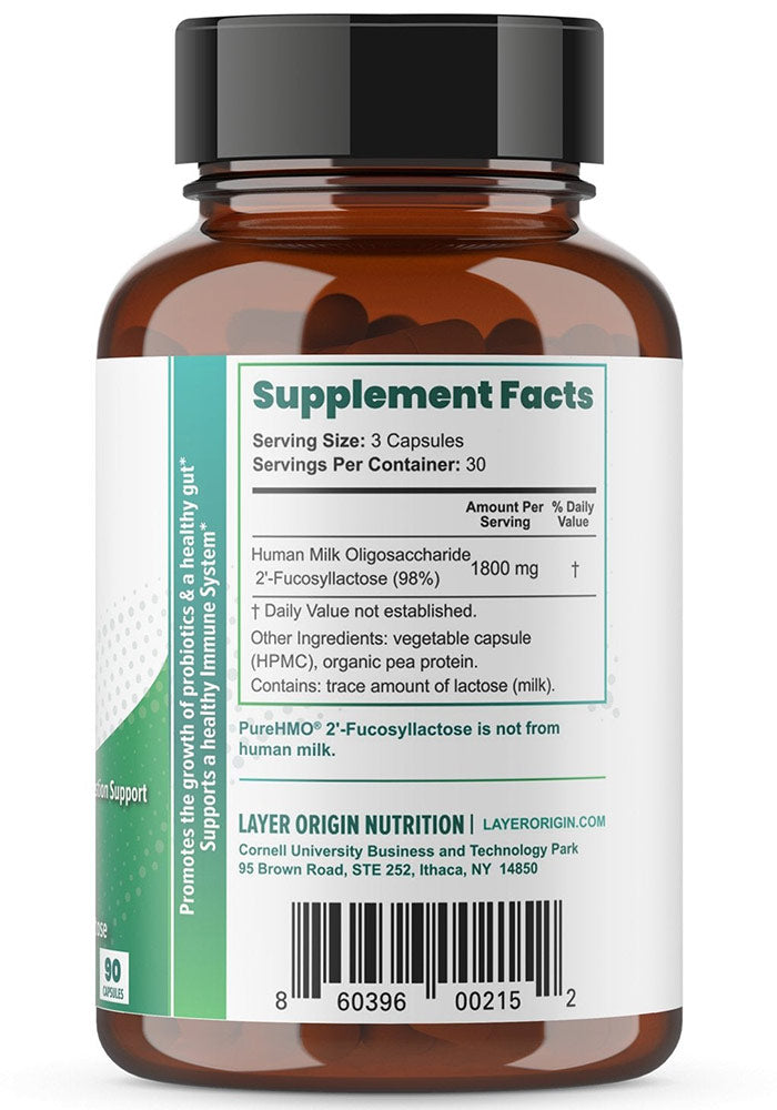 PureHMO Prebiotic Capsules, Human Milk Oligosaccharide 2'-Fucosyllactose, 90 Capsules, Layer Origin Nutrition