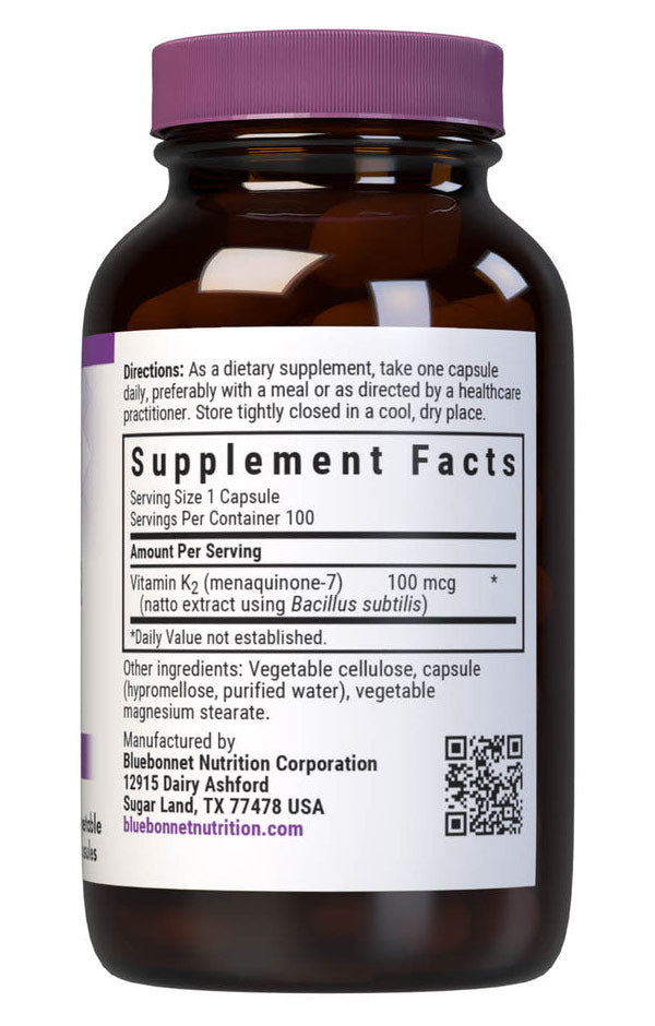 Vitamin K2 100 mcg, 100 Vcaps, Bluebonnet Nutrition