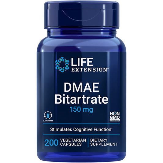 DMAE Bitartrate (dimethylaminoethanol) 150 mg, 200 Vegetarian Capsules, Life Extension