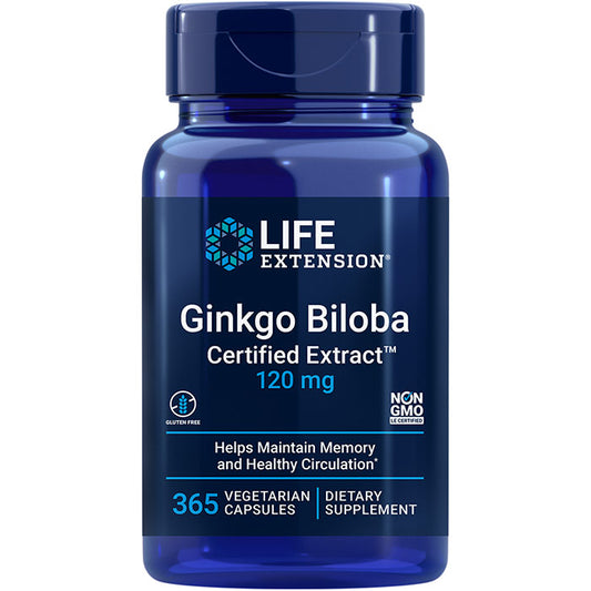 Ginkgo Biloba Certified Extract 120 mg, 365 Vegetarian Capsules, Life Extension