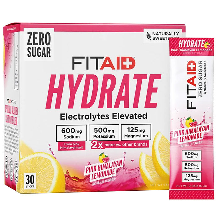 Hydrate Electrolytes Elevated Drink Mix - Pink Himalayan Lemonade, 30 Sticks, Fitaid