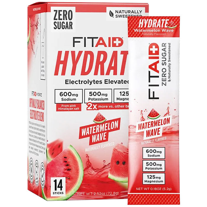 Hydrate Electrolytes Elevated Drink Mix - Watermelon Wave, 14 Sticks, Fitaid