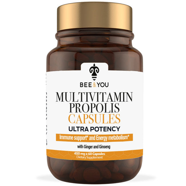 Multivitamin Propolis Capsules Ultra Potency with Ginger & Ginseng, 60 Capsules, Bee & You