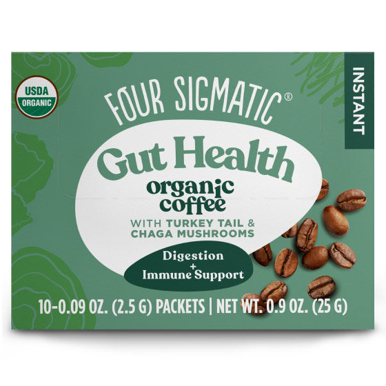 Gut Health Organic Instant Coffee with Turkey Tail & Chaga Mushrooms, 10 Packets, Four Sigmatic