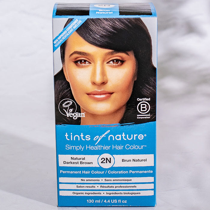 Permanent Hair Colour 2N Natural Darkest Brown, 4.4 oz, Tints of Nature