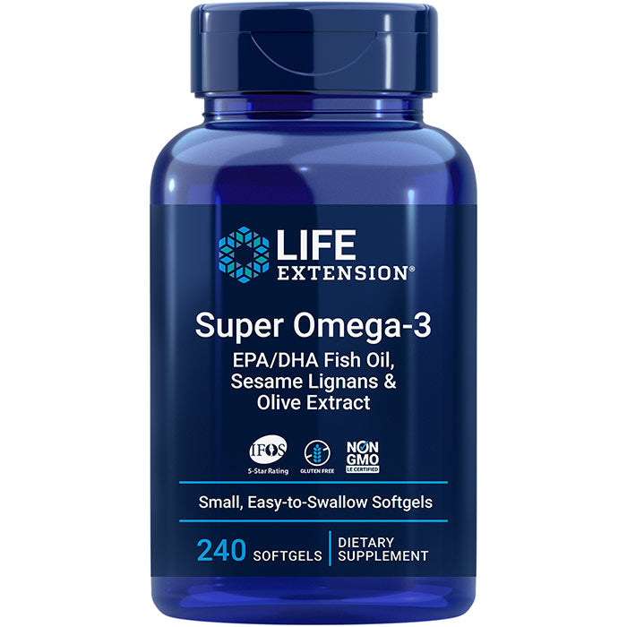 Super Omega-3 EPA/DHA Fish Oil, Sesame Lignans & Olive Extract, 240 Easy-to-Swallow Softgels, Life Extension