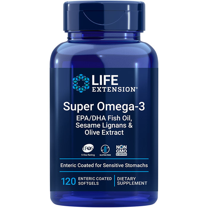 Super Omega-3 EPA/DHA Fish Oil, Sesame Lignans & Olive Extract, 120 Enteric-Coated Softgels, Life Extension