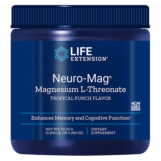 Neuro-Mag Magnesium L-Threonate Powder, Tropical Punch Flavor, 93.35 g, Life Extension