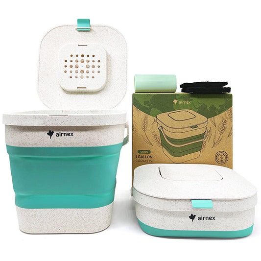 1 Gallon Collapsible Compost Bin Green Color with 20 Compost Trash Bags + 2 Charcoal Filters, 1 Set, Airnex