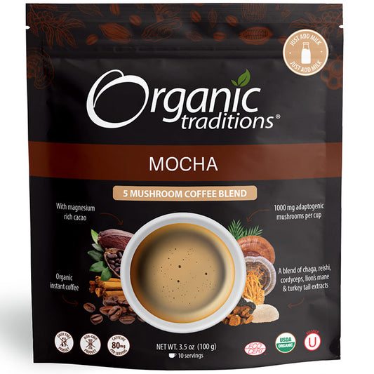 5 Mushroom Coffee Blend, Mocha, 3.5 oz (100 g), Organic Traditions