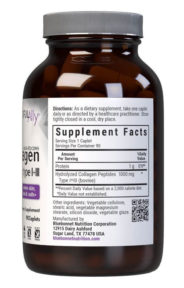 Beautiful Ally Collagen 1000 mg Type I + III, 90 Caplets, Bluebonnet Nutrition