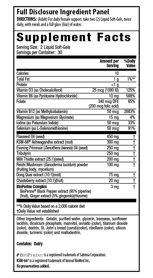 Female Balance KSM-66 Ashwagandha + Evening Primrose, 60 Liquid Soft-Gels, Irwin Naturals