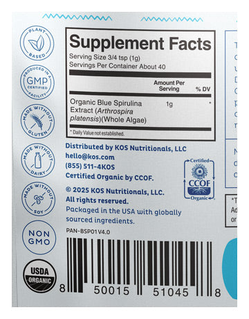 Organic Blue Spirulina Superfood, 1.4 oz (40 Servings), KOS