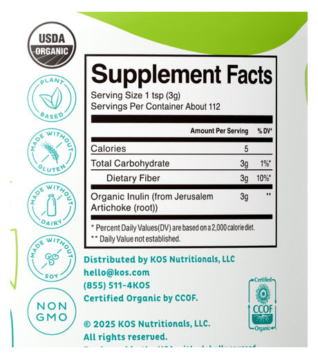 Organic Inulin Powder, 11.85 oz (112 Servings), KOS