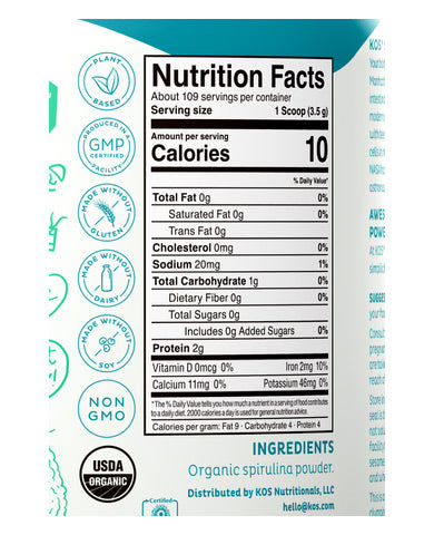 Organic Spirulina Powder, 13.5 oz (109 Servings), KOS