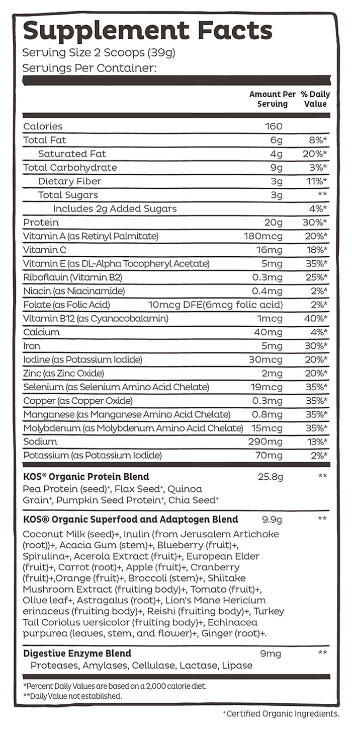 Organic Superfood Plant Protein Powder with Blue Spirulina - Blueberry Muffin, 13.75 oz (10 Servings), KOS