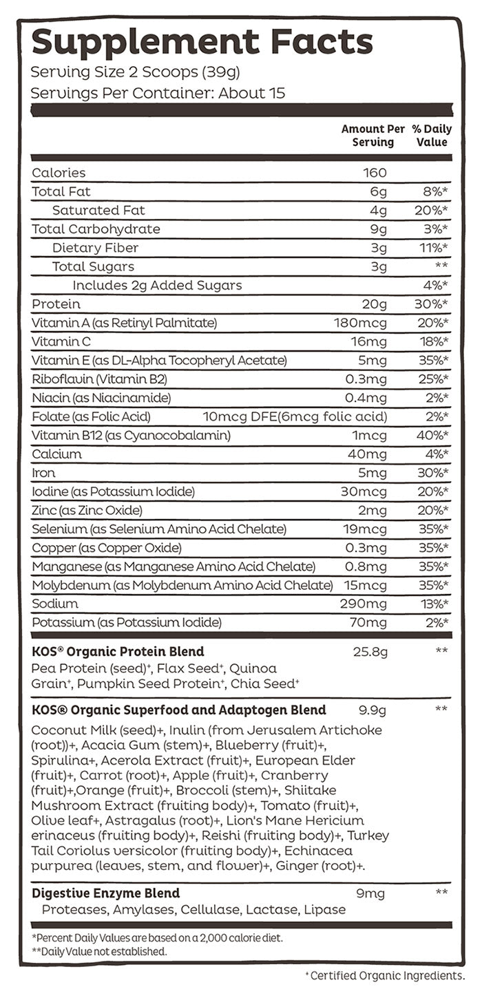 Organic Superfood Plant Protein Powder - Blueberry Muffin, 20.6 oz (15 Servings), KOS