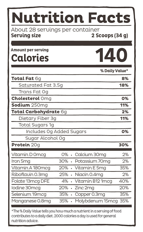 Organic Superfood Plant Protein Powder - Unflavored & Unsweetened, 33.6 oz (28 Servings), KOS