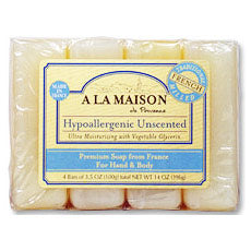 Hypoallergenic Unscented Bar Soap Value Pack, 4 x 3.5 oz, A La Maison