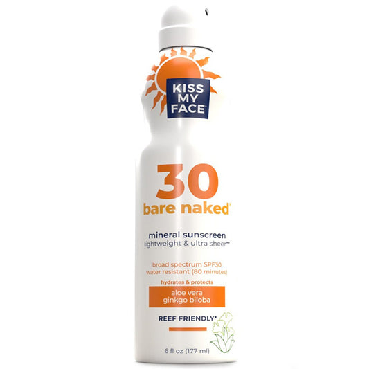 Bare Naked Mineral Sunscreen Spray SPF 30, 6 oz, Kiss My Face