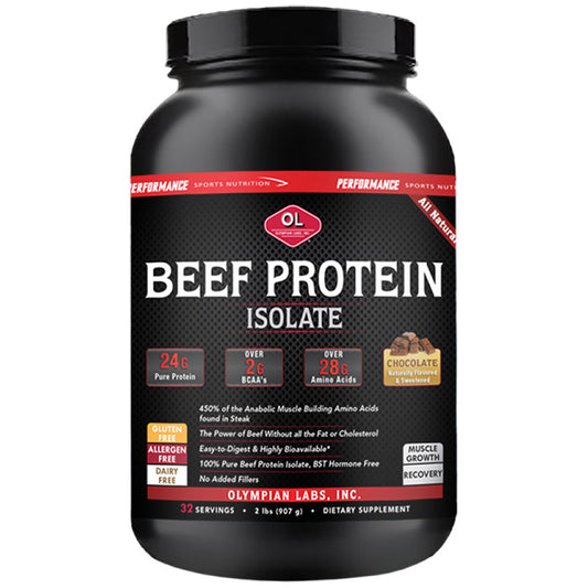 Beef Protein Isolate - Chocolate, All Natural, 2 lb (32 Servings), Olympian Labs