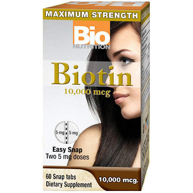 Biotin 10,000 mcg, 60 Snap Tabs, Bio Nutrition Inc.