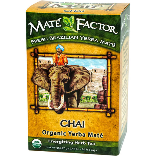 Chai Organic Yerba Mate Herb Tea, 20 Tea Bags, Mate Factor