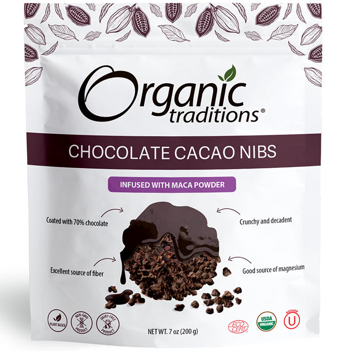 Chocolate Cacao Nibs, Infused with Maca Powder, 7 oz (200 g), Organic Traditions