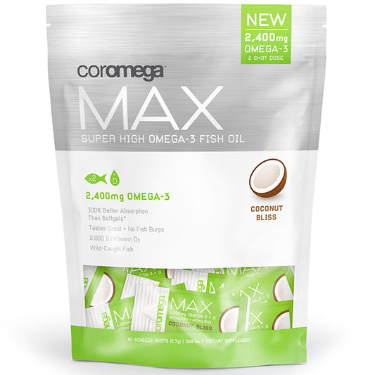 Coromega Max Super High Omega-3 Fish Oil Squeeze Shots - Coconut Bliss, 60 Packets