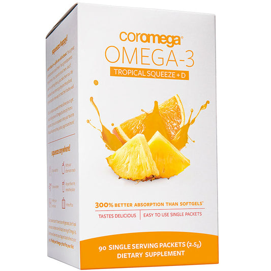 Coromega Omega-3 +D Squeeze Packet - Tropical Orange, 90 Packets