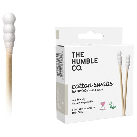 Cotton Swabs - Spiral Tip - White, 100 pcs, The Humble Co.