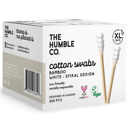 Cotton Swabs - Spiral Tip - White, 500 pcs, The Humble Co.