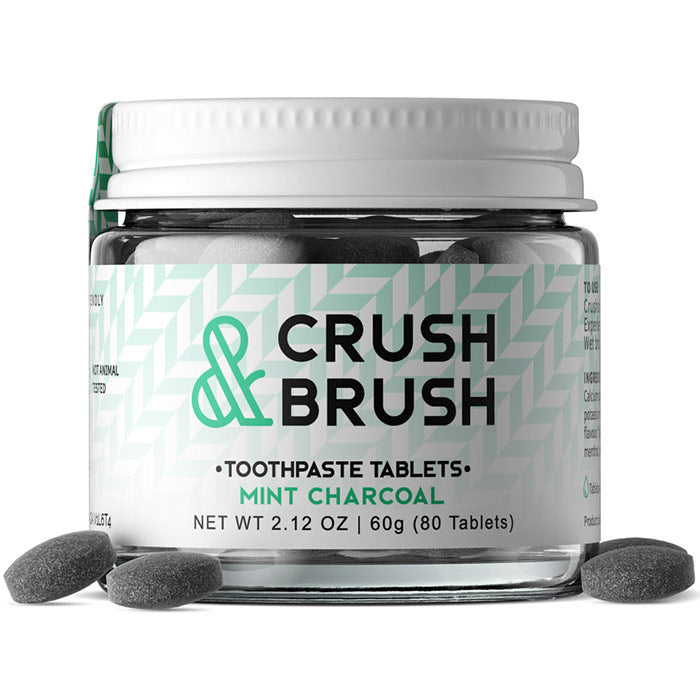 Crush & Brush Toothpaste Tablets, Mint Charcoal, 2.12 oz (80 Tablets), Nelson Naturals