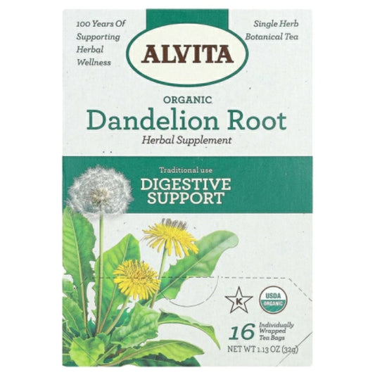 Dandelion Root Herbal Tea Supplement, 16 Tea Bags, Alvita Tea