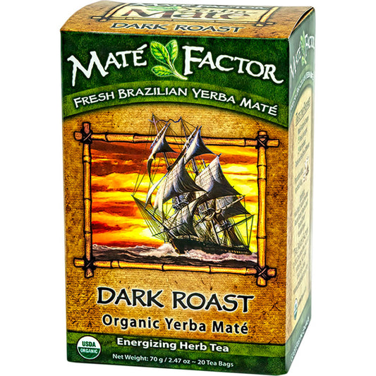 Dark Roast Organic Yerba Mate Herb Tea, 20 Tea Bags, Mate Factor