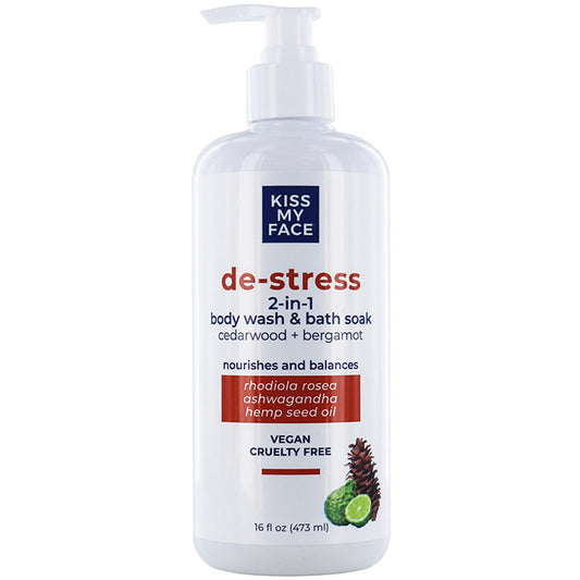 De-Stress 2-in-1 Body Wash & Bath Soak - Cedarwood + Bergamot, 16 oz, Kiss My Face