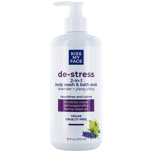 De-Stress 2-in-1 Body Wash & Bath Soak - Lavender + Ylang Ylang, 16 oz, Kiss My Face