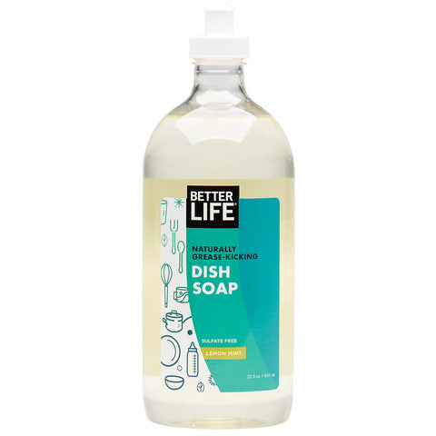 Naturally Grease-Kicking Liquid Dish Soap, Lemon Mint, 22 oz, Better Life Green Cleaning