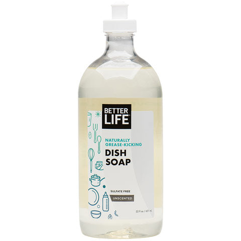 Naturally Grease-Kicking Liquid Dish Soap, Unscented, 22 oz, Better Life Green Cleaning