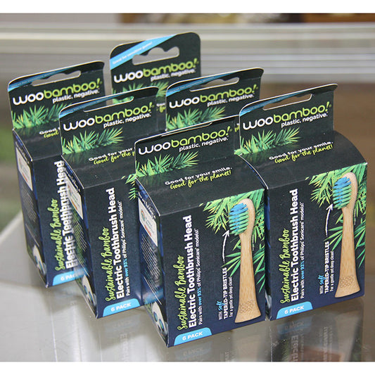 Electric Toothbrush Head with Soft Tapered-Tip Bristles, 6 Pack x 6 Boxes, WooBamboo