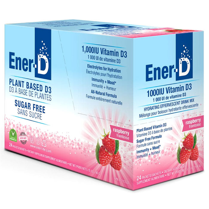 Ener-D Sugar Free Vitamin D Drink Mix Powder - Raspberry, 24 Packets, Ener-Life