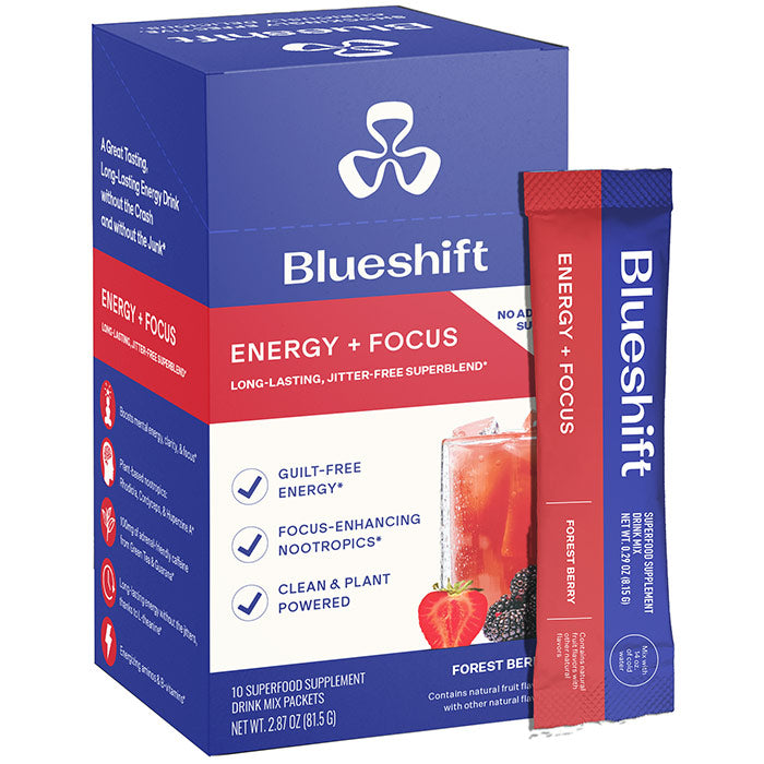 Energy + Focus Drink Mix, Forest Berry, 10 Stick Packs, Blueshift Nutrition