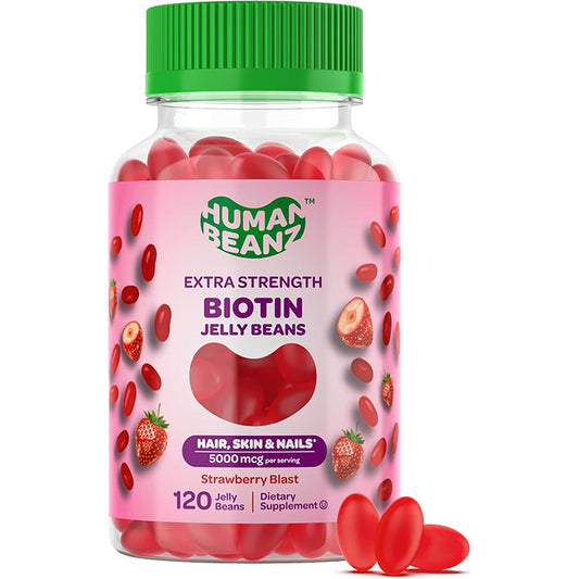 Extra Strength Biotin Jelly Bean Gummies 5000 mcg for Adults, 120 Jelly Beans, Human Beanz