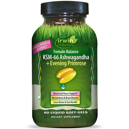 Female Balance KSM-66 Ashwagandha + Evening Primrose, 60 Liquid Soft-Gels, Irwin Naturals